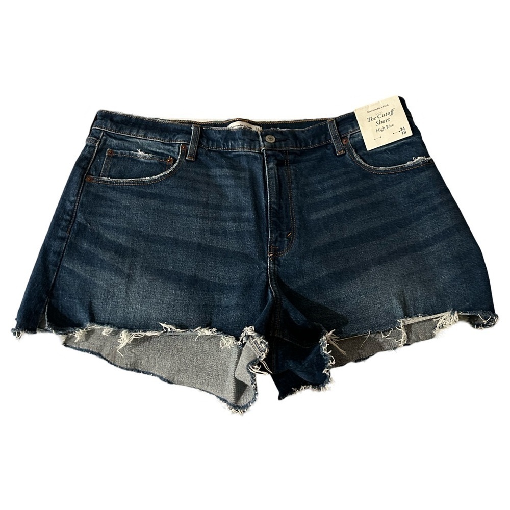 ABERCROMBIE & FITCH High Rise Mom Denim Raw Hem Shorts Size 34/18 Baddie Short - Picture 2 of 11